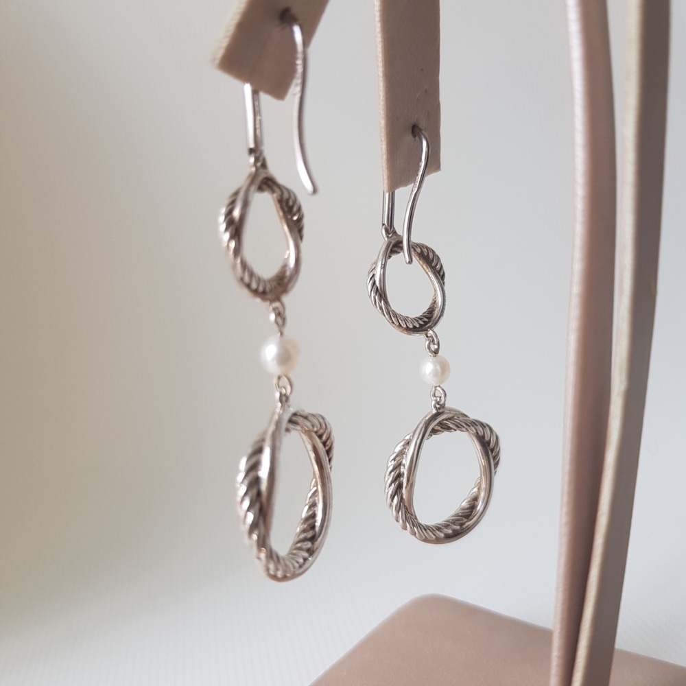 David Yurman Infinity Double Drop Earrings With Pearls - Picture 3 of 11